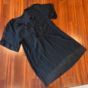 Nanette Lepore Silk Dress Black Ruffle Neck Short Sleeve Shift Tunic Top Size 4